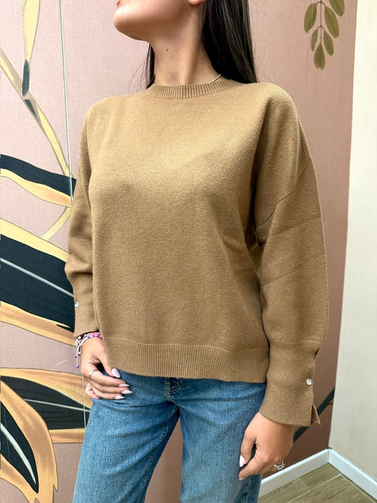 Pull girocollo in viscosa - CAMMELLO