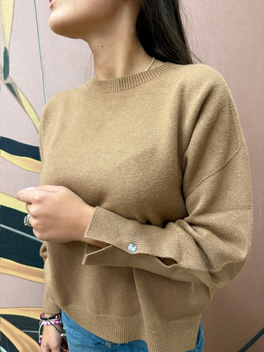 Pull girocollo in viscosa - CAMMELLO