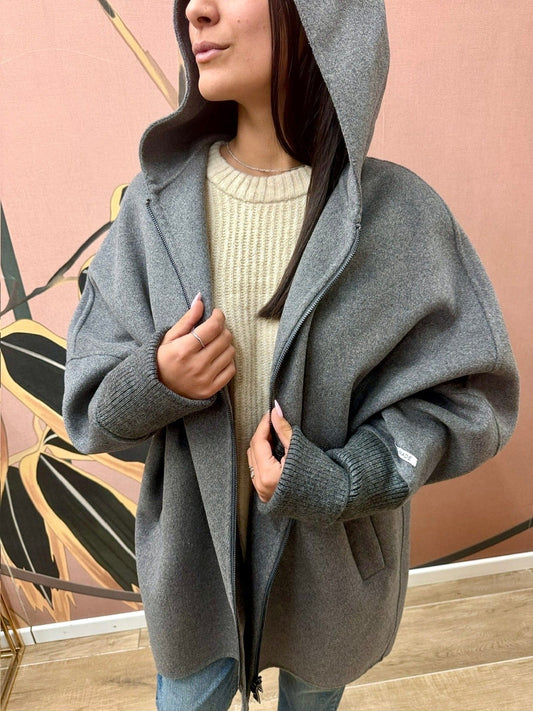 Cappotto mantella con cappuccio - GRIGIO