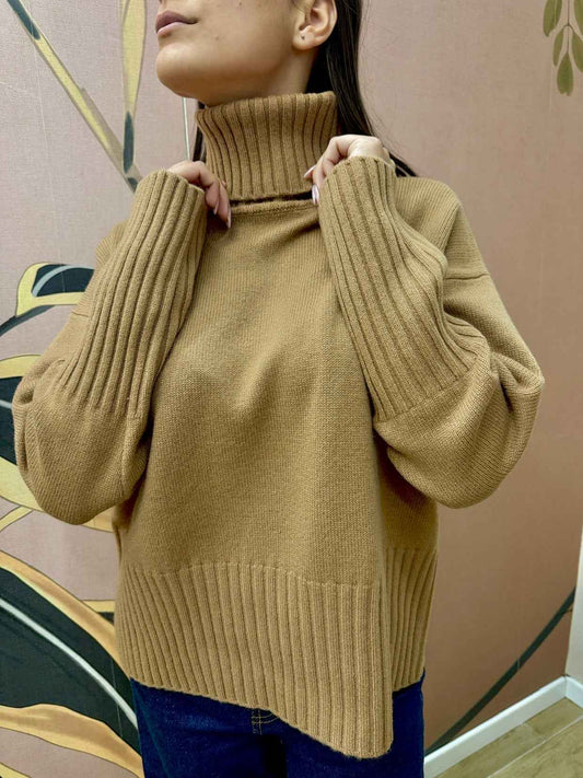 Maglia collo alto 100%lana - CAMMELLO