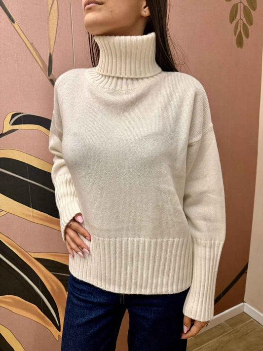Maglia collo alto 100%lana - PANNA