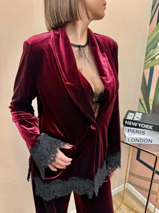 Giacca velluto c/pizzo - BORDEAUX