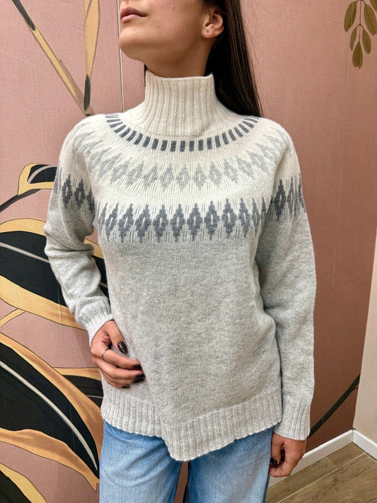 Maglia intarsio m/cachemire - GRIGIO