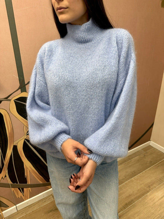 Pull mohair manica palloncino - CELESTE