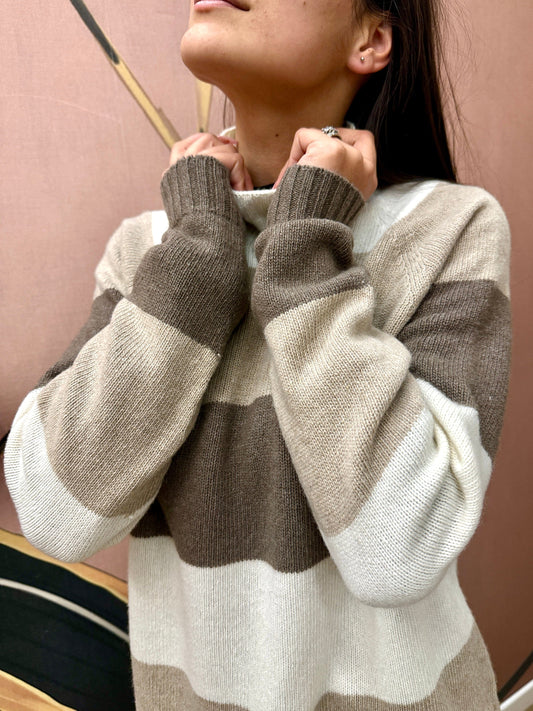 Maglia rigata m/cachemire - MORO