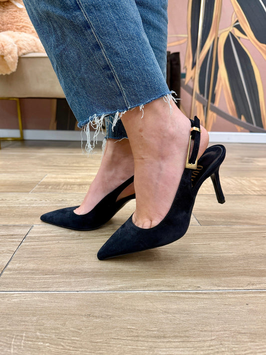 Slingback camoscio fibbia - NERO