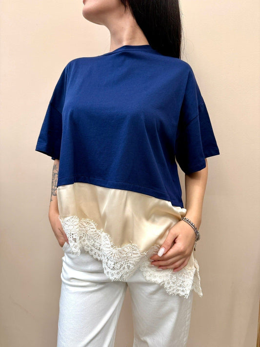 T-Shirt con pizzo - BLU