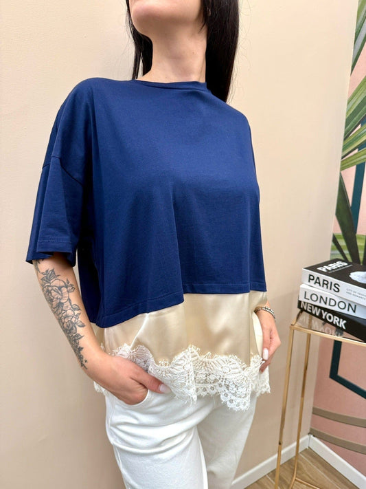 T-Shirt con pizzo - BLU