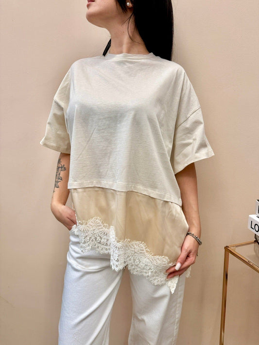 T-Shirt con pizzo - BIANCO