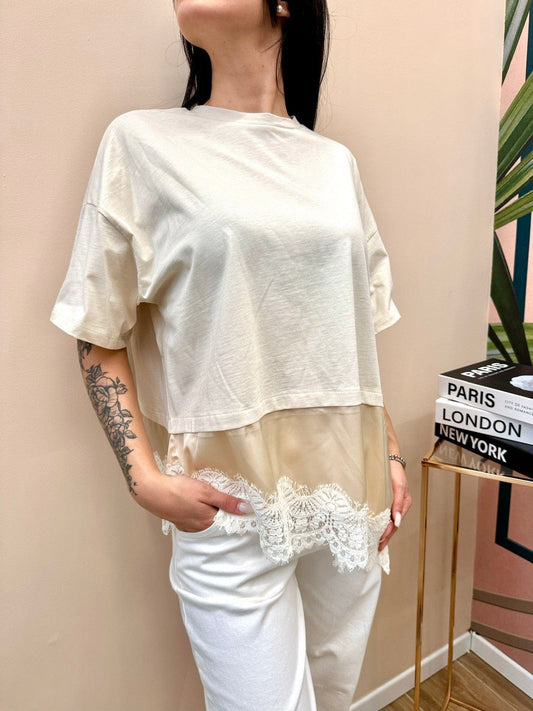 T-Shirt con pizzo - BIANCO