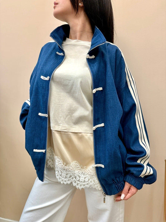 Giacca orientale in jeans - BLUE DENIM
