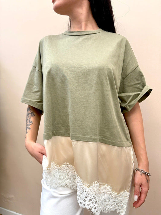T-Shirt con pizzo - SALVIA