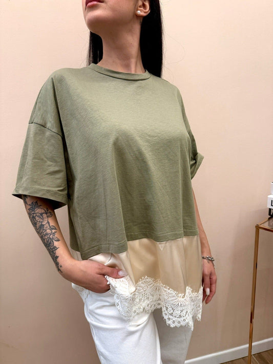 T-Shirt con pizzo - SALVIA