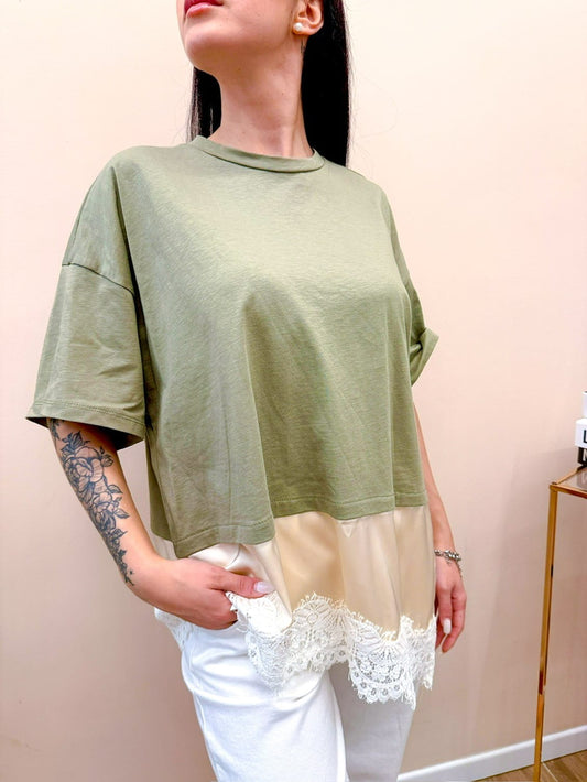 T-Shirt con pizzo - SALVIA
