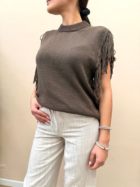 Gilet con frange - MORO