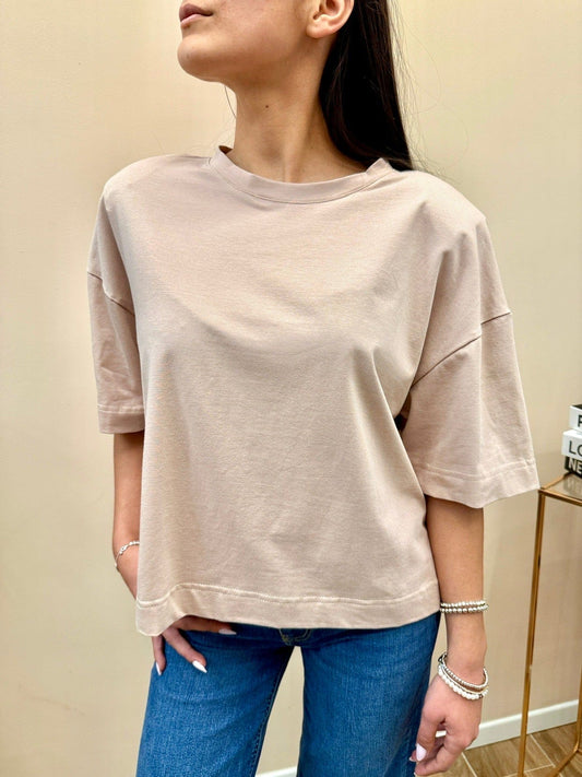 T-Shirt scatoletta con spalline - SABBIA