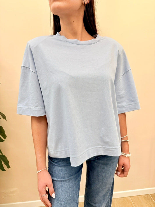 T-Shirt scatoletta con spalline - CELESTE
