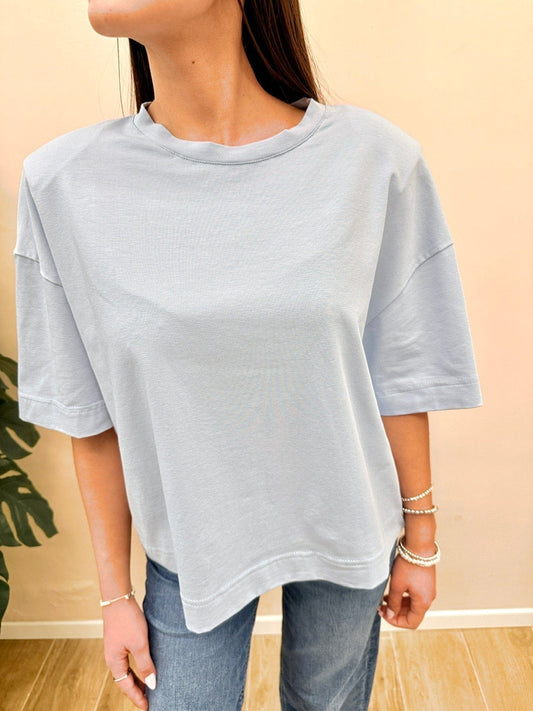 T-Shirt scatoletta con spalline - CELESTE