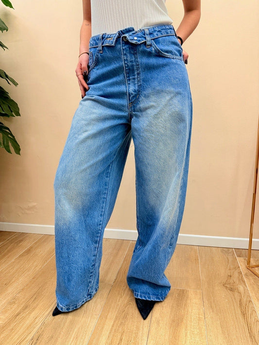 Jeans baggy con risvolto - STONE WASH