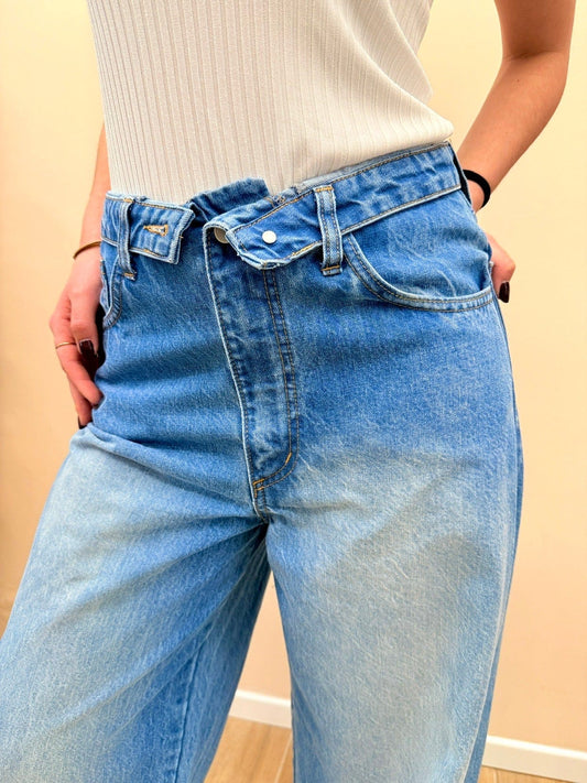 Jeans baggy con risvolto - STONE WASH