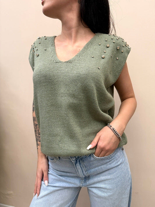 Gilet con strass - VERDE
