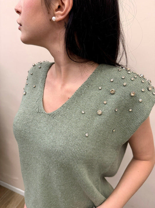 Gilet con strass - VERDE