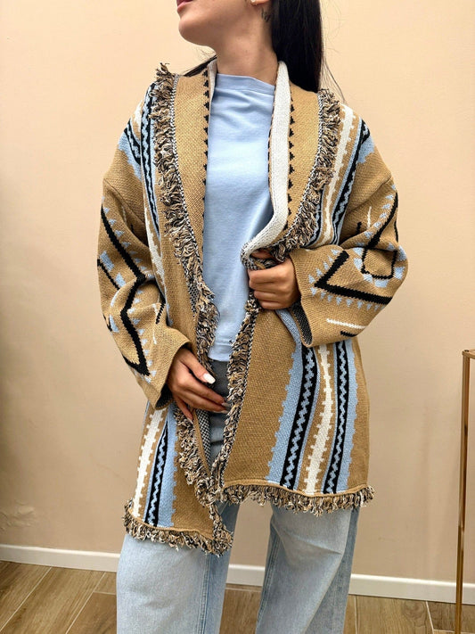 Maxi Cardigan etnico - CAMMELLO