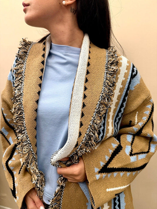 Maxi Cardigan etnico - CAMMELLO