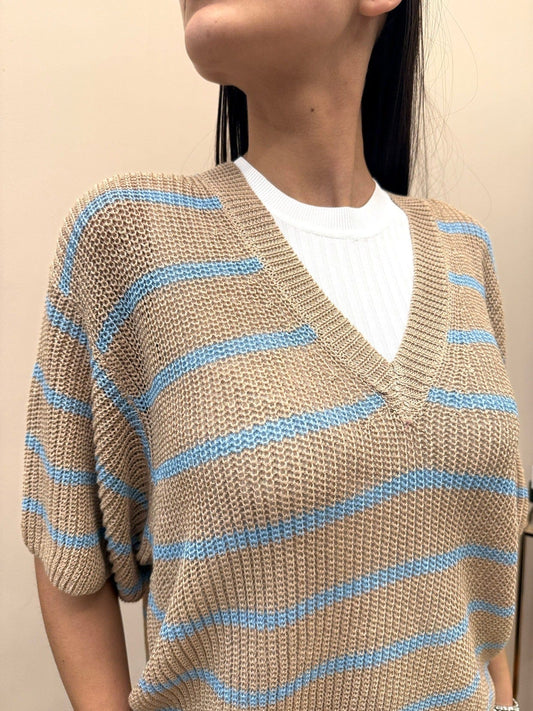 Mglia scollo a V in filo - BEIGE