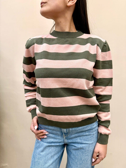 Maglia righe girocollo - MIL -ROSA