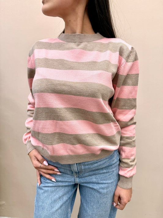 Maglia righe girocollo - ROSA-NOCE