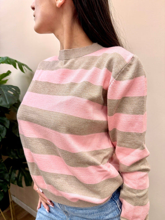 Maglia righe girocollo - ROSA-NOCE