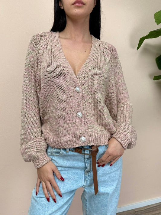 Cardigan bottone gioiello - ROSA