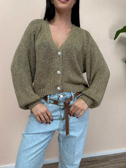 Cardigan bottone gioiello - KAKHI
