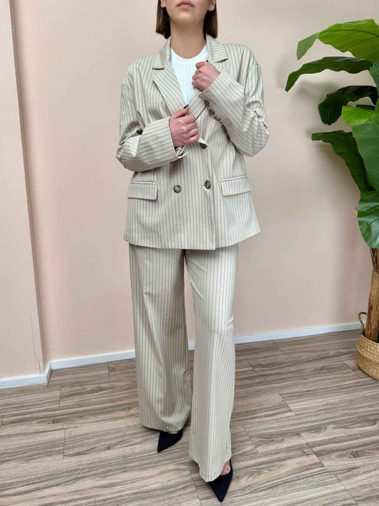 Pantalone punto milano rigato - SABBIA