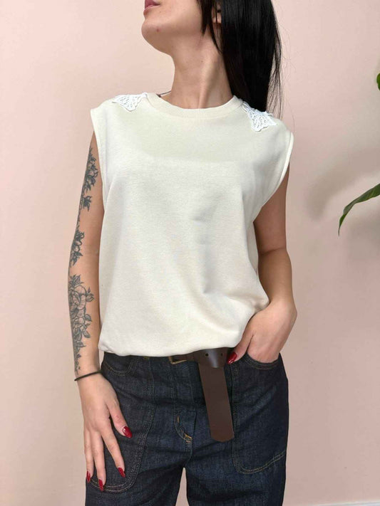 Smanicato con pizzo - BEIGE