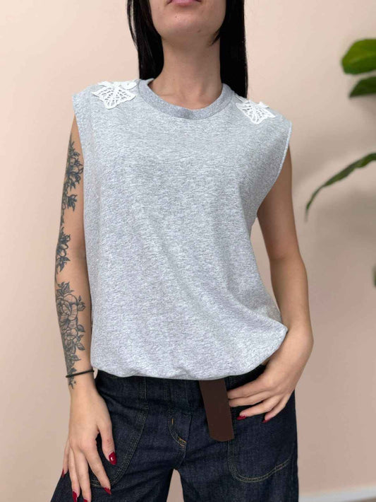 Smanicato con pizzo - GRIGIO