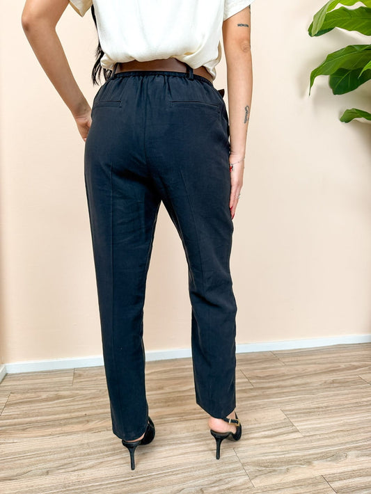 Pantalone slim in viscosa - NERO