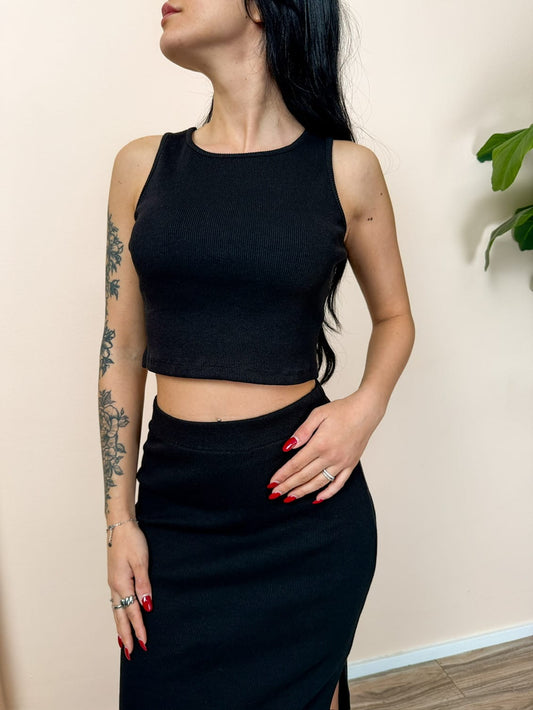 Top crop costina - NERO