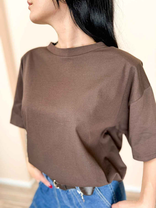 Maglia in cotone c/spalline - MORO