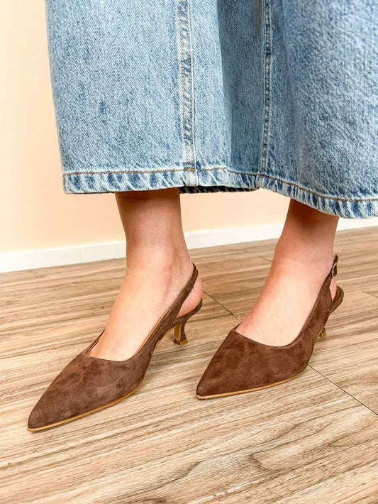 Slingback in camoscio tacco mini - MORO