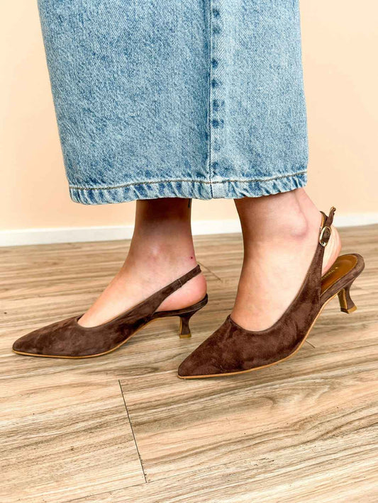 Slingback in camoscio tacco mini - MORO