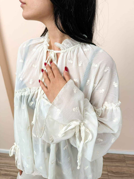 Camicia ricamata - PANNA