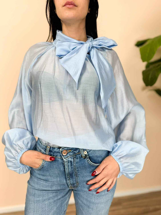 Camicia con fiocco - CELESTE