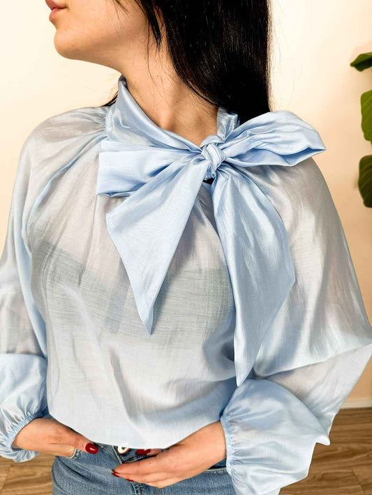 Camicia con fiocco - CELESTE