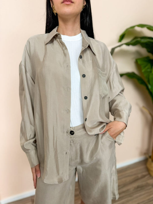Camicia in cupro - BEIGE