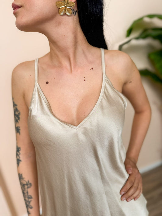 Top bretelle in viscosa - BEIGE