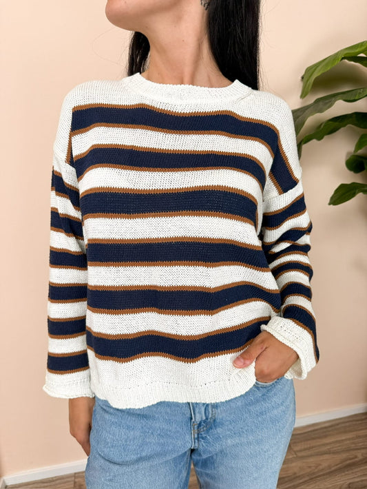 Pull cotone righe - BLU