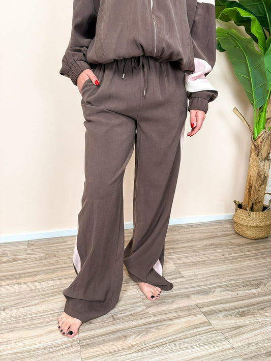 Pantalone bande in viscosa - ROSA/MARRONE