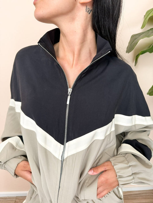 Bomber fantasia in viscosa - NERO/GRIGIO